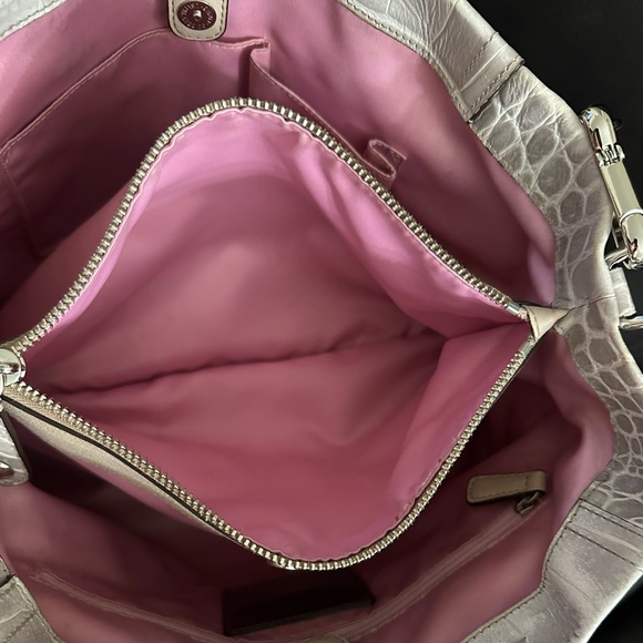 Coach Madison Croc 2010” Embossed Leather Satchel With Crossbody Strap In Grey - Picture 9 of 15